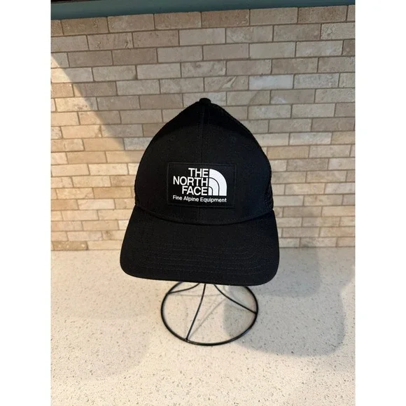 The North Face Black Trucker Hat Fine Alpine Equipment Logo Snapback Cap Adult