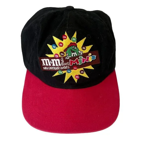 M&M's Minis Baseball Cap Kids‎ OSFA Black Red 1997 Vintage Snapback Hat