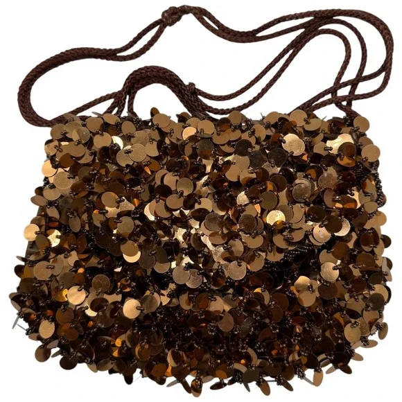 Walborg Vintage‎ Bronze Sequin Beaded Evening Bag Shoulder Purse Made in Macau
