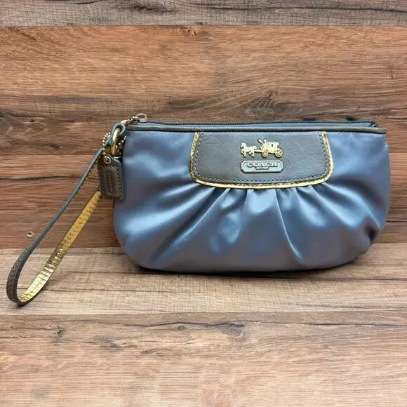 Coach Gray/Lavender Gold Satin  Amanda Clutch Wristlet Handbag Purse