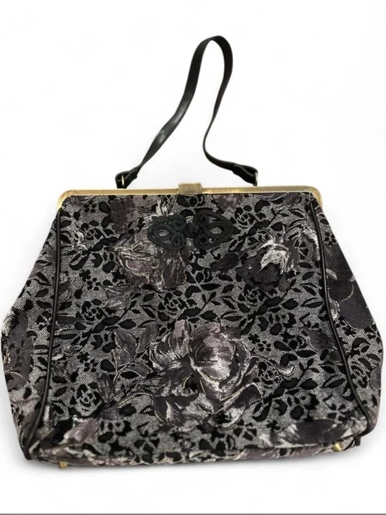 Vintage-Inspired Black and Silver Floral Handbag by Cami
