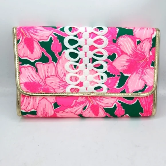 Lilly Pulitzer GWP Envelope Pouch Kelly Green Hibis Kiss