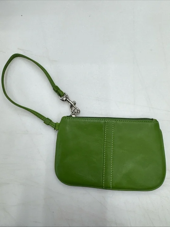 Vintage Coach Green Leather Mini Wristlet Pouch Y2K Zip Top Bag