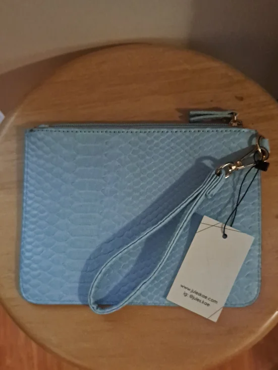 Jules Kae Light Blue Faux Snakeskin Clutch Wristlet