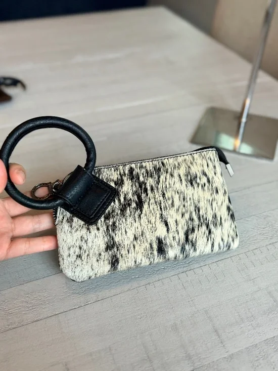 Montana West Genuine Hair-On Cowhide Ring Handle Wristlet Clutch Bag
