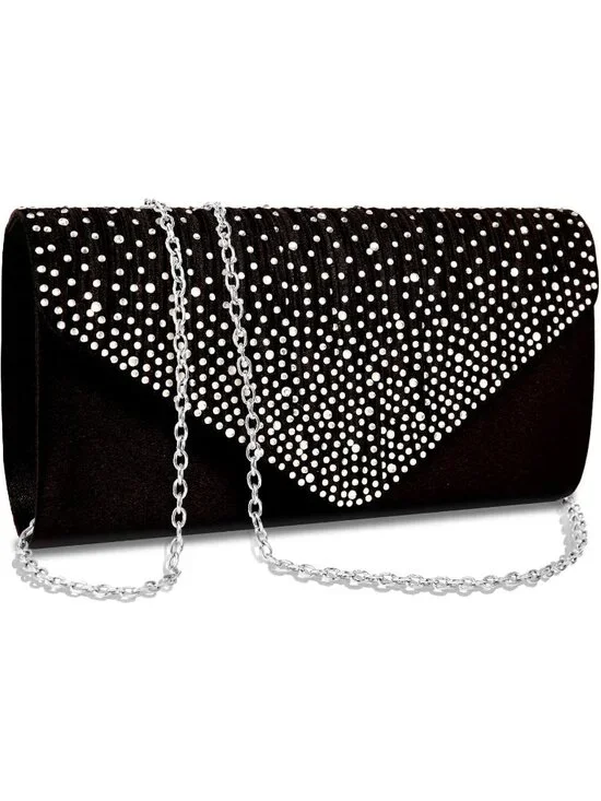 Women's Black White Rhinestone Clutch Purse For Evening Bag Wedding Handbags