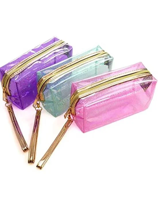 3Pcs Waterproof Cosmetic Bags, PVC Transparent Zippered Toiletry Bag
