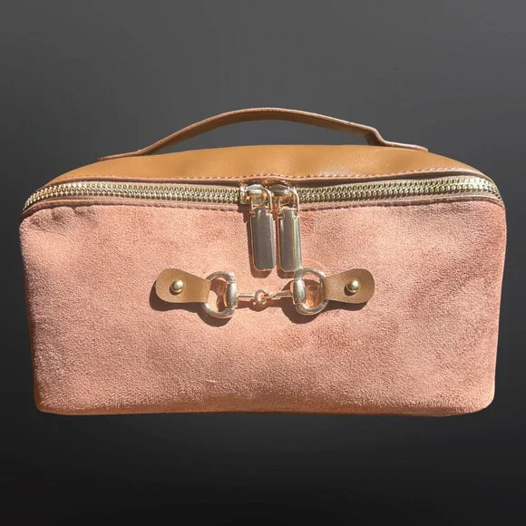 Equestrian Horse Bit Cosmetic & Toiletry Bag | Blush Vegan Suede & Vegan Leather