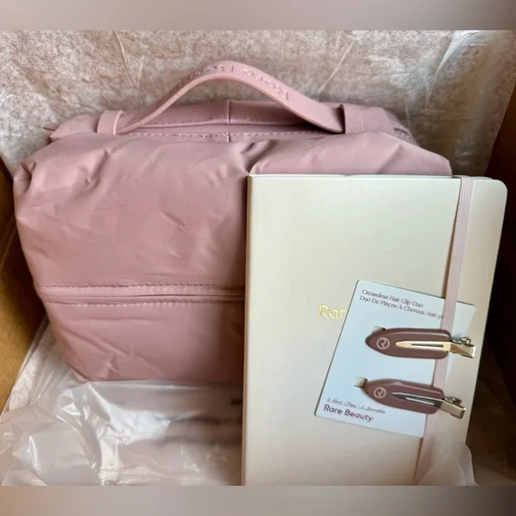 NWT Rare Beauty by Selena Gomez Puffy Toiletry Bag and Notebook Bundle
