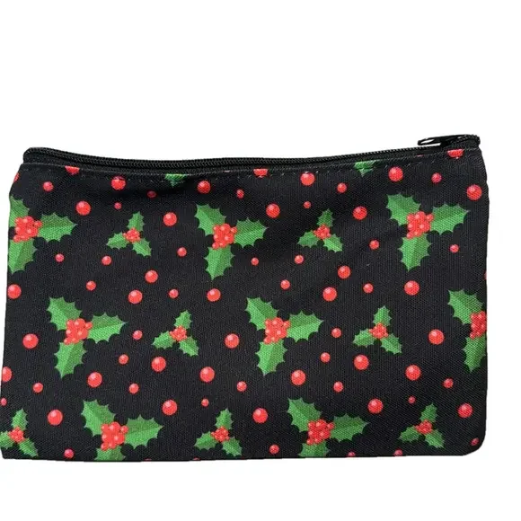 2/$10 Holiday Cosmetic Makeup Christmas Holly Bag