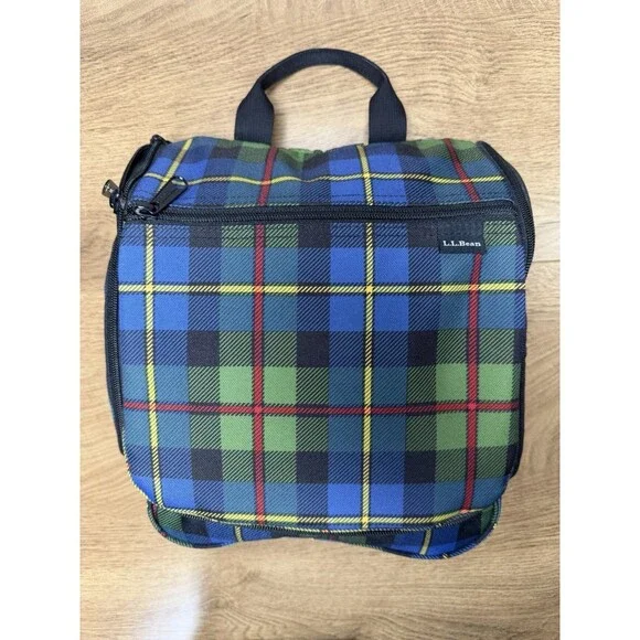 LL BEAN Hanging Travel Toiletry Bag Personal Organizer Plaid Multi-Color Bag