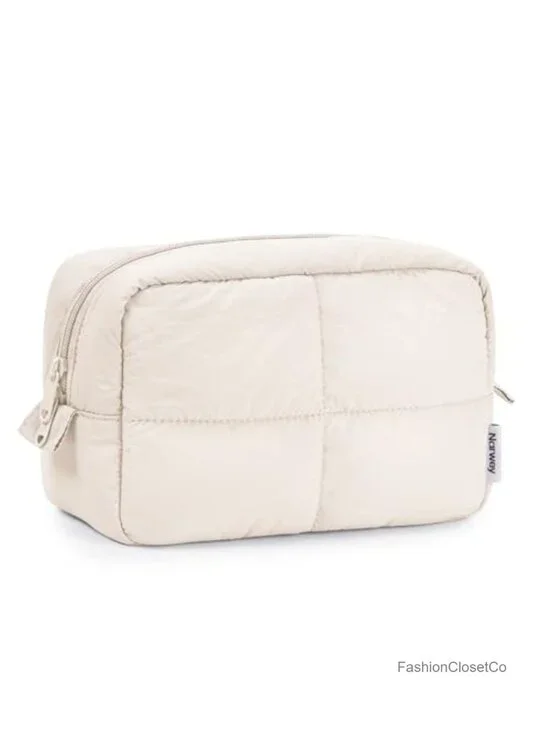 Puffy Quilted Makeup Bag Travel Toiletry Organizer Water-Resistant Nylon