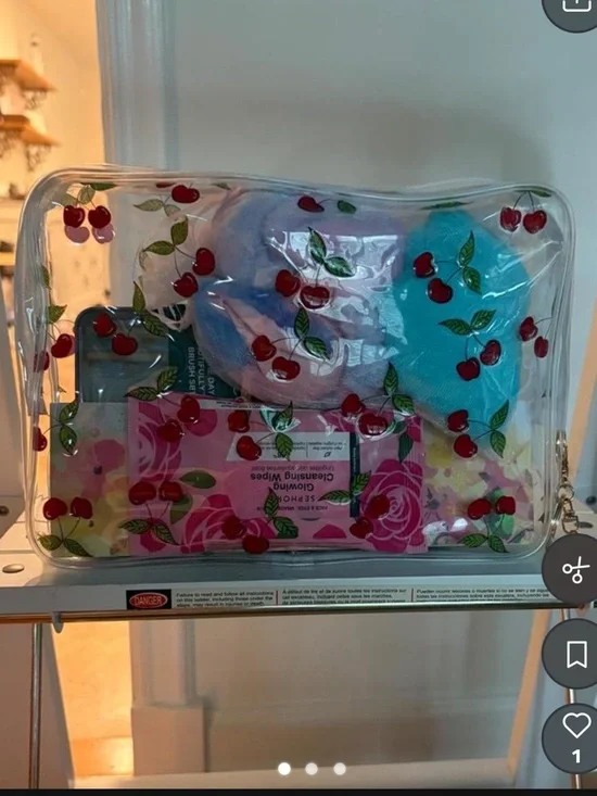 Clear Cherry Print Cosmetic Bag - Transparent Makeup Pouch