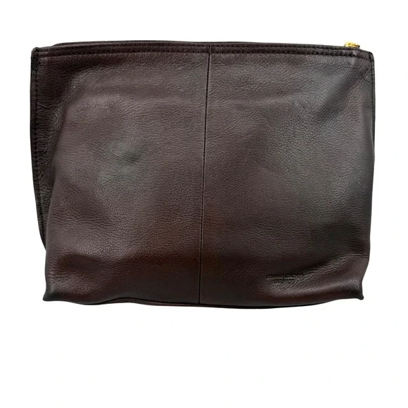 Buxton Cosmetic Bag Womens Large Brown Genuine Leather Travel Pouch Makeup