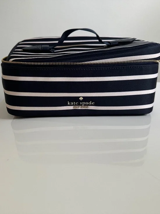 Kate Spade New York Blue White Stripe Makeup Bag | Structured Cosmetic Case
