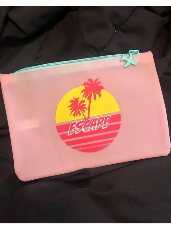 Pink Translucent Travel Pouch with Turquoise Plane Zipper