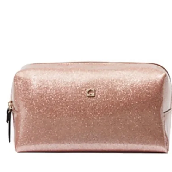 Kate Spade Rose Gold Glitter Mavis Street Medium Davie Cosmetic Bag