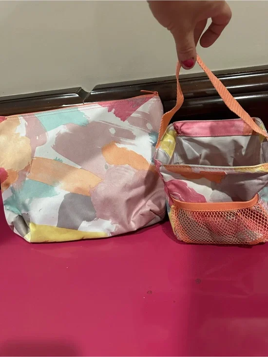 thirty-one Pastel Abstract Cosmetic Bag Set in Coral, Pink, Yellow, Mint