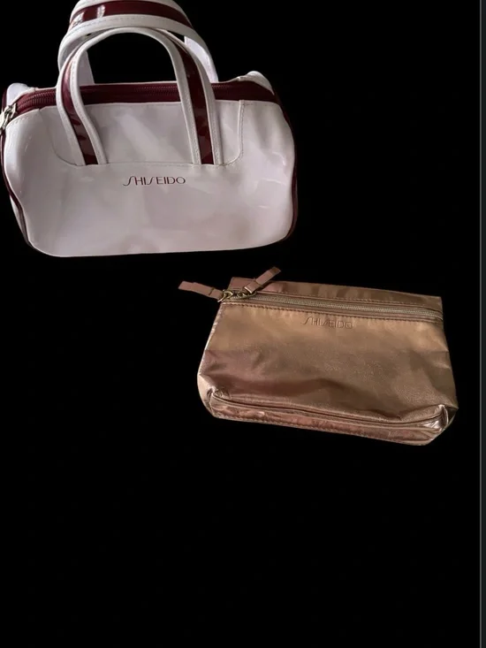 Shiseido White and Rose Gold Cosmetic Bag Tote and gold cosmetic Bag
