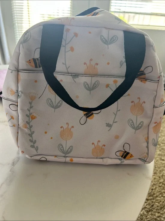 Kids Floral Bee Print insulated Lunch -White & yellow.