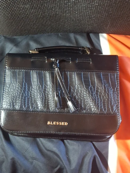 Black Women's Croc-Embossed Leather Bible Case