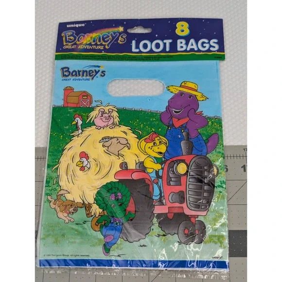 Barney Dinosaur Birthday Loot Favor‎ Bag Lot Sealed 1998