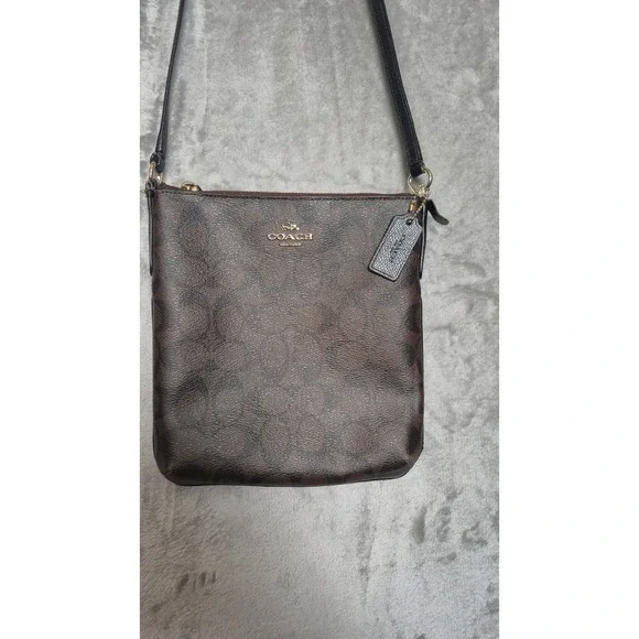 Coach North South Crossbody Bag Signature Canvas Brown Monogram 58330