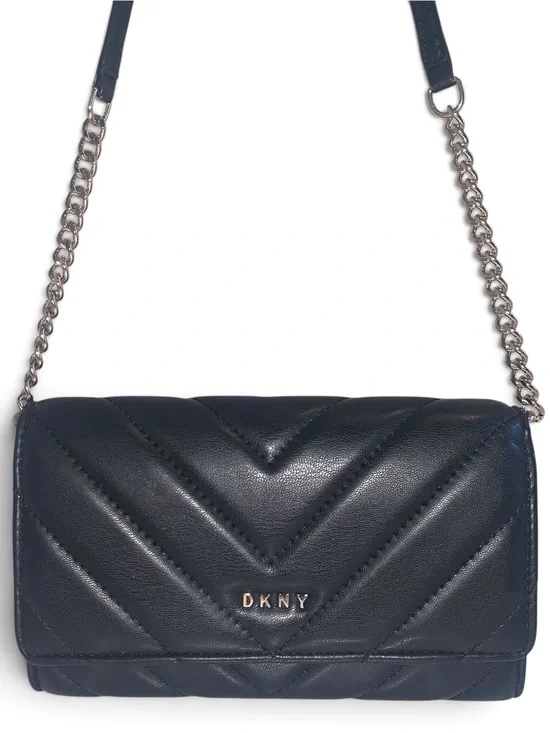 DKNY Black Quilted Chevron Leather Chain Crossbody