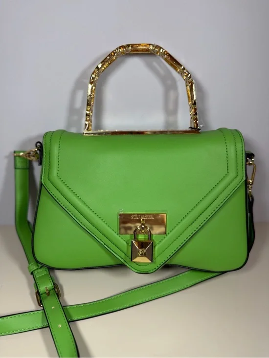 Steve Madden Lime Green Leather Crossbody Satchel with Gold Handle