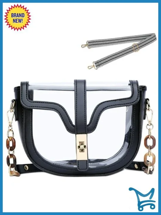 Clear Crossbody Purse Stadium Approved Transparent Shoulder Bag 2 Straps PVC
