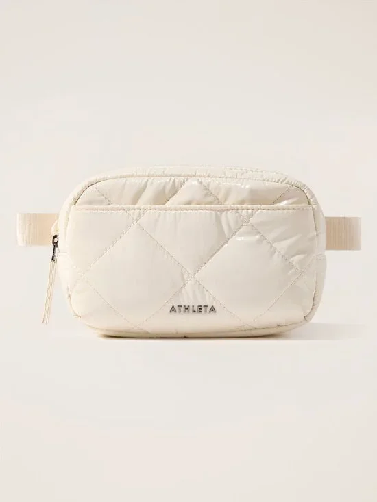 Athleta, All About Shine Quilted Crossbody Belt Bag, Bone Shine, NWT