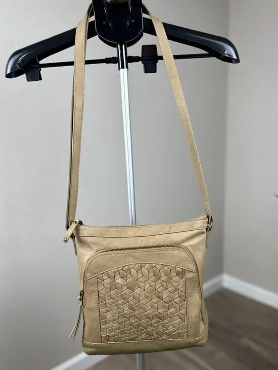 Børn Tan Genuine Leather Woven Crossbody Bag Multi Pocket