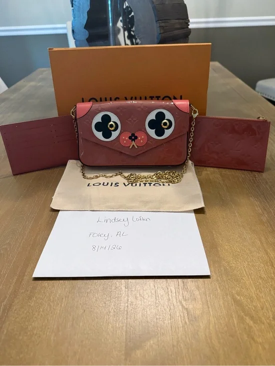 Louis Vuitton Pink Vernis Floral Face Chain Wallet