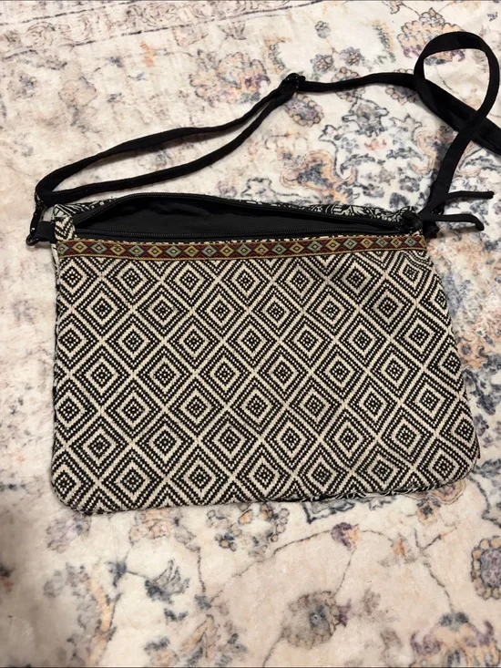 Volcom Black & Cream Diamond-Pattern Crossbody Bag with Woven Trim