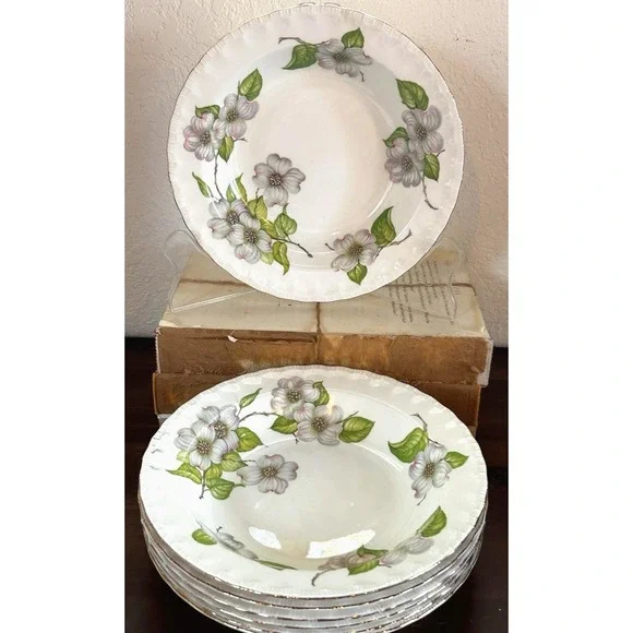 Vintage Pope‎ Gosser  Dogwood  Serving Bowls Set of 6 Floral Scalloped Edge USA