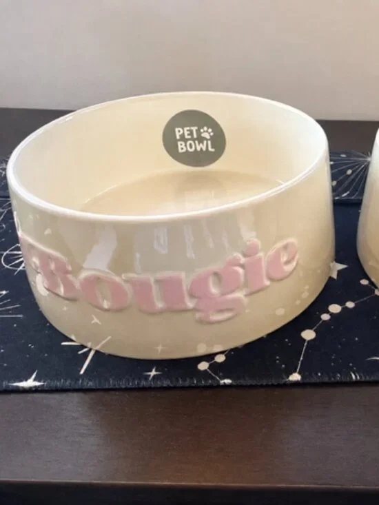 Set of 2 Bougie Ceramic Pet Bowls Pink & Cream – NEW