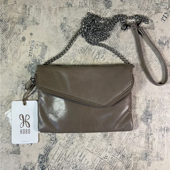 HOBO Daria NWT Tan Leather Convertible Crossbody Clutch Foldover Bag