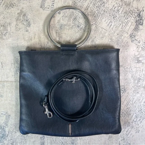 Thacker Le Pouch Leather Crossbody Bag Ring Handle Convertible Shoulder Purse