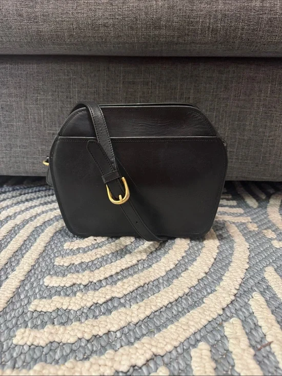 Vintage WAKO Genuine Leather Black Crossbody Bag 80s 90s