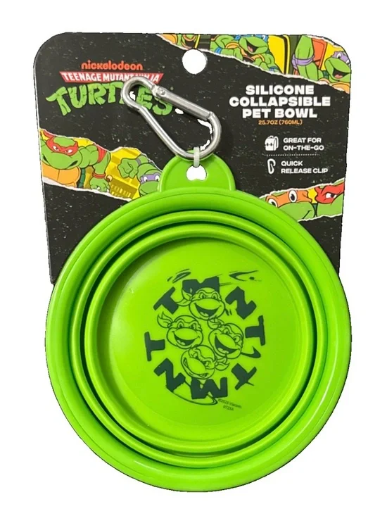 Silicone Collapsible Pet Bowl Green Ninja Turtles NEW