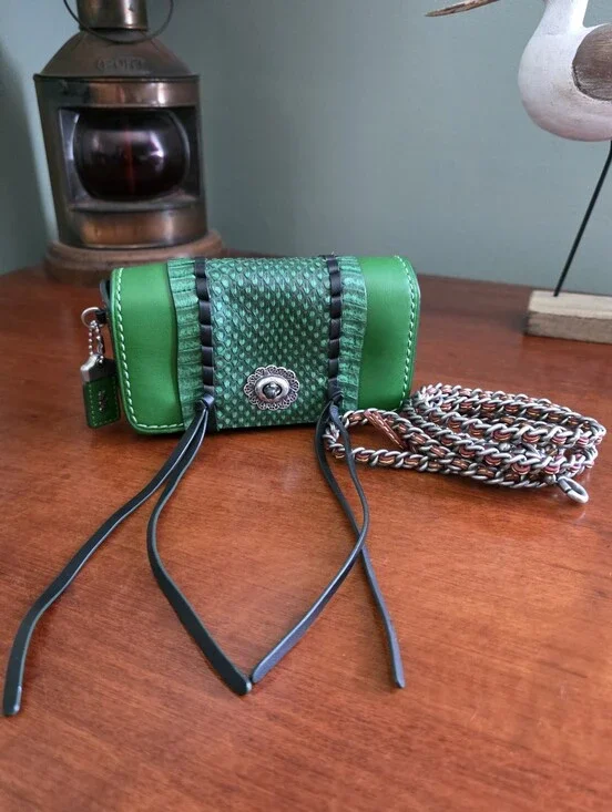 Coach 86819 1941 Dinkier Green Snakeskin Whipstitch Leather Crossbody Bag