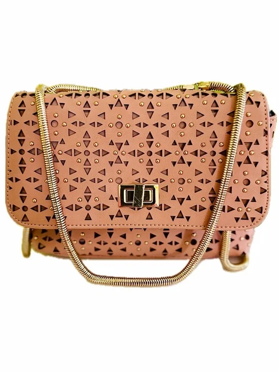 Steve Madden Blush Pink Laser-Cut Crossbody with Gold Chain