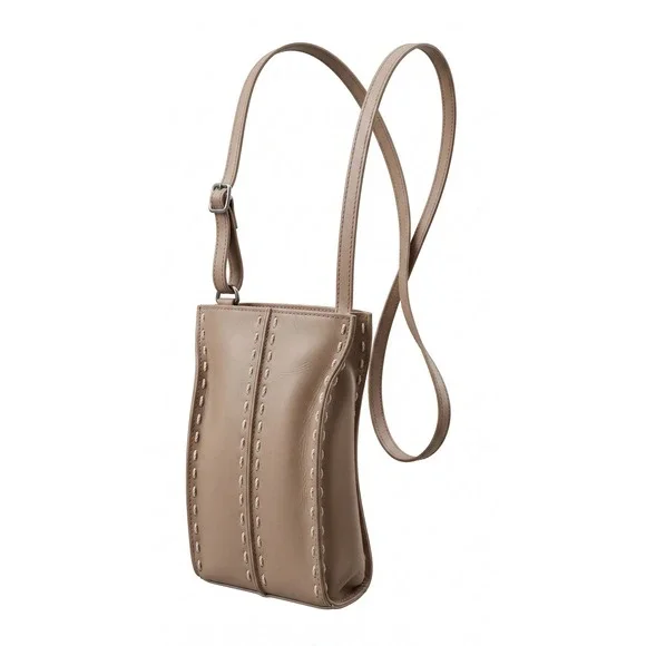 The Sak Tan Leather Whipstitch Crossbody Phone Bag Adjustable Strap Small