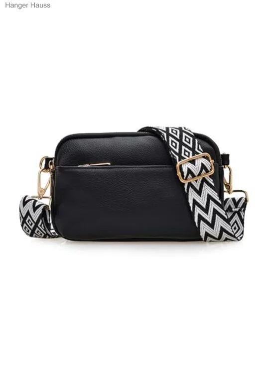 Vegan Leather Triple Zipper Mini Crossbody Bag Sling Purse Adjustable Strap