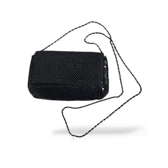 Black Glitz Mesh Metallic Chain Crossbody Clutch Evening Bag