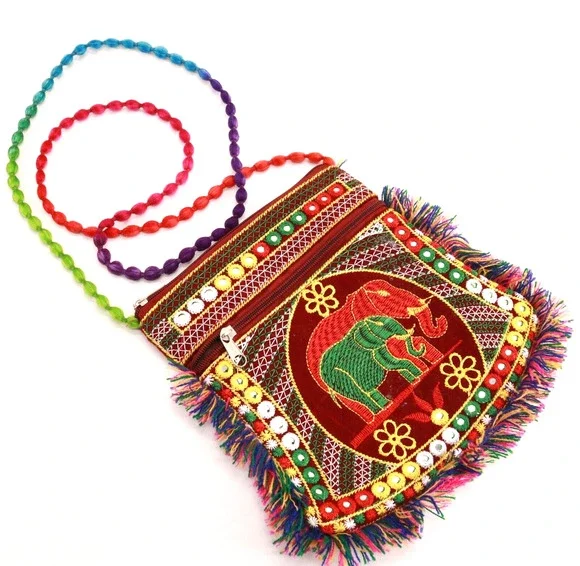 Boho Elephant Crossbody Handbag Women S Multicolored Pom Pom Purse Pouch Bag