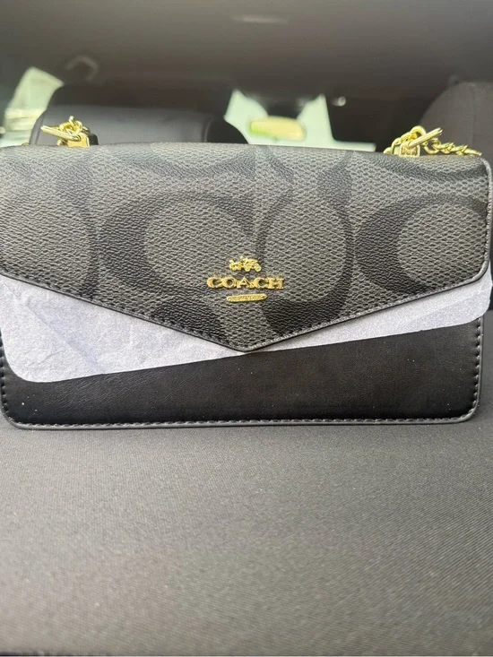 Coach Black Signature Colorblock Envelope Crossbody with Gold Hardware