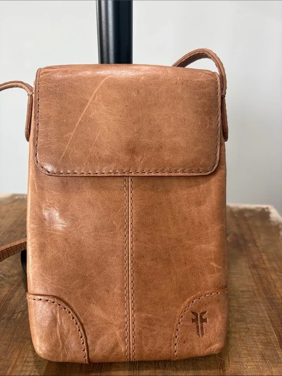 Frye Small Leather Crossbody With Adjustable Strap in Tan