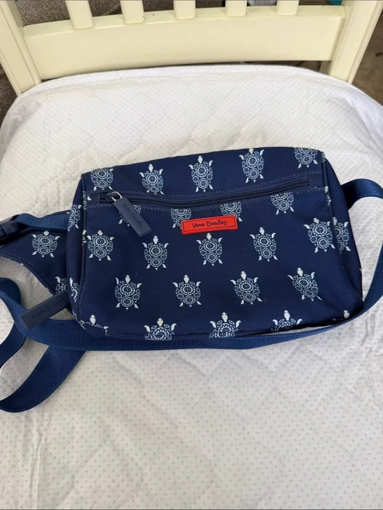 Vera Bradley Navy Turtle Print Belt Bag with Orange Logo Patch