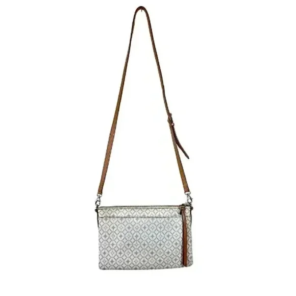 Fossil Coated Canvas Leather Sadie Crossbody Bag Bone White Brown